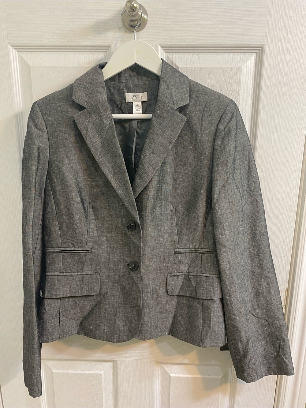 LOFT Blazer Gray Linen Blend Career Work Office Womens Size 10 NWOT Old Money